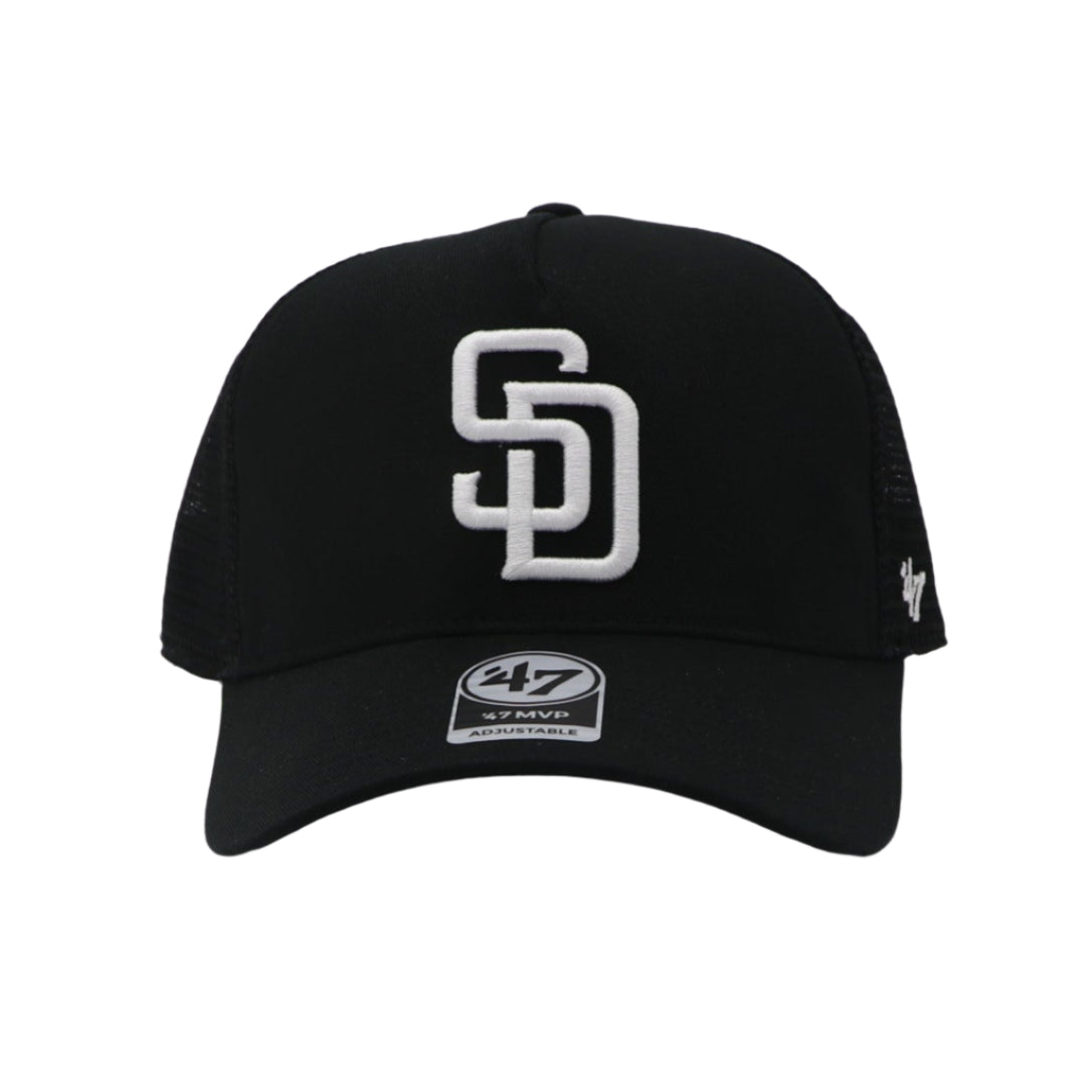 47 Brand San DIego Padres Black/White Snapback Trucker Hat
