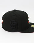 San Diego Padres Rose SD Black Fitted Hat with SD Black Side patch and heart on the back