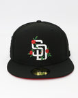 San Diego Padres Rose SD Black Fitted Hat with SD Black Side patch and heart on the back
