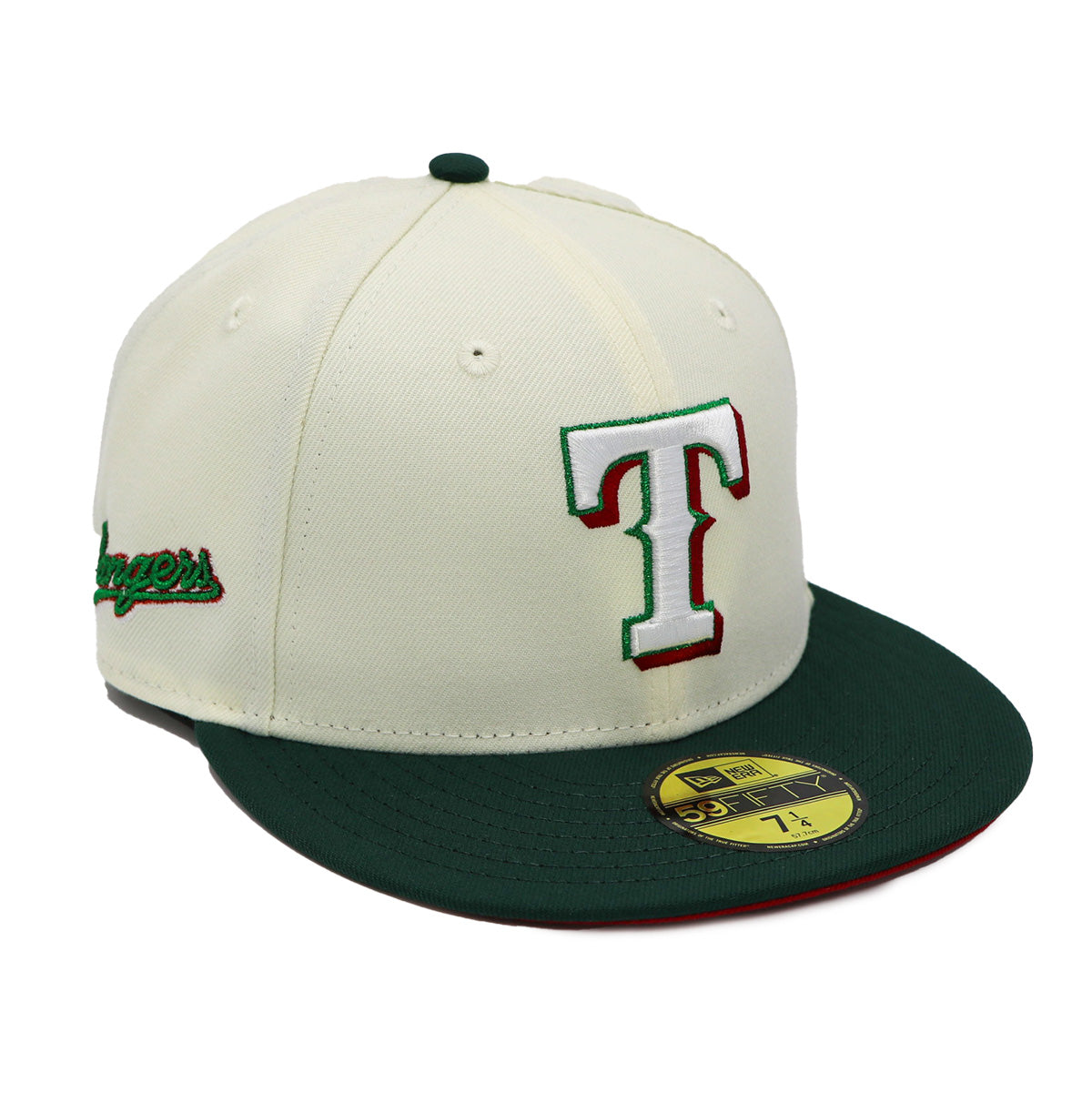 New Era 59Fifty MLB San Texas Rangers Off White and Green Fitted Hat