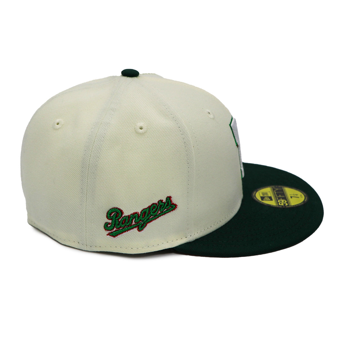 New Era 59Fifty MLB San Texas Rangers Off White and Green Fitted Hat