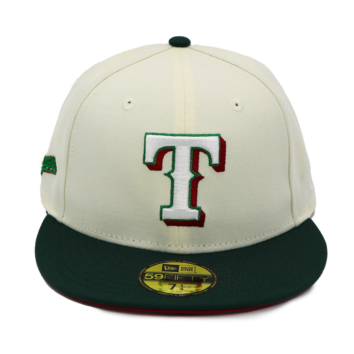 New Era 59Fifty MLB San Texas Rangers Off White and Green Fitted Hat