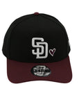 9FORTY San Diego Padres Heart Black & Maroon Snapback Cap