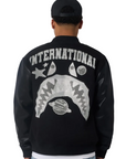 Reason International Rhinestone Vegan Leather Varsity Jacket