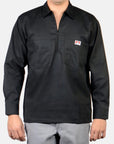 Long Sleeve Solid 1/2 Zip Shrt - BLACK