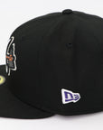 Black baseball cap with logos on a white background