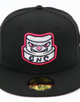 Black cap with a logo on a white background