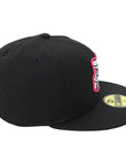 Black baseball cap with a brand logo on a white background