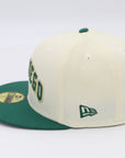 Baseball cap with green and beige colors on a white background