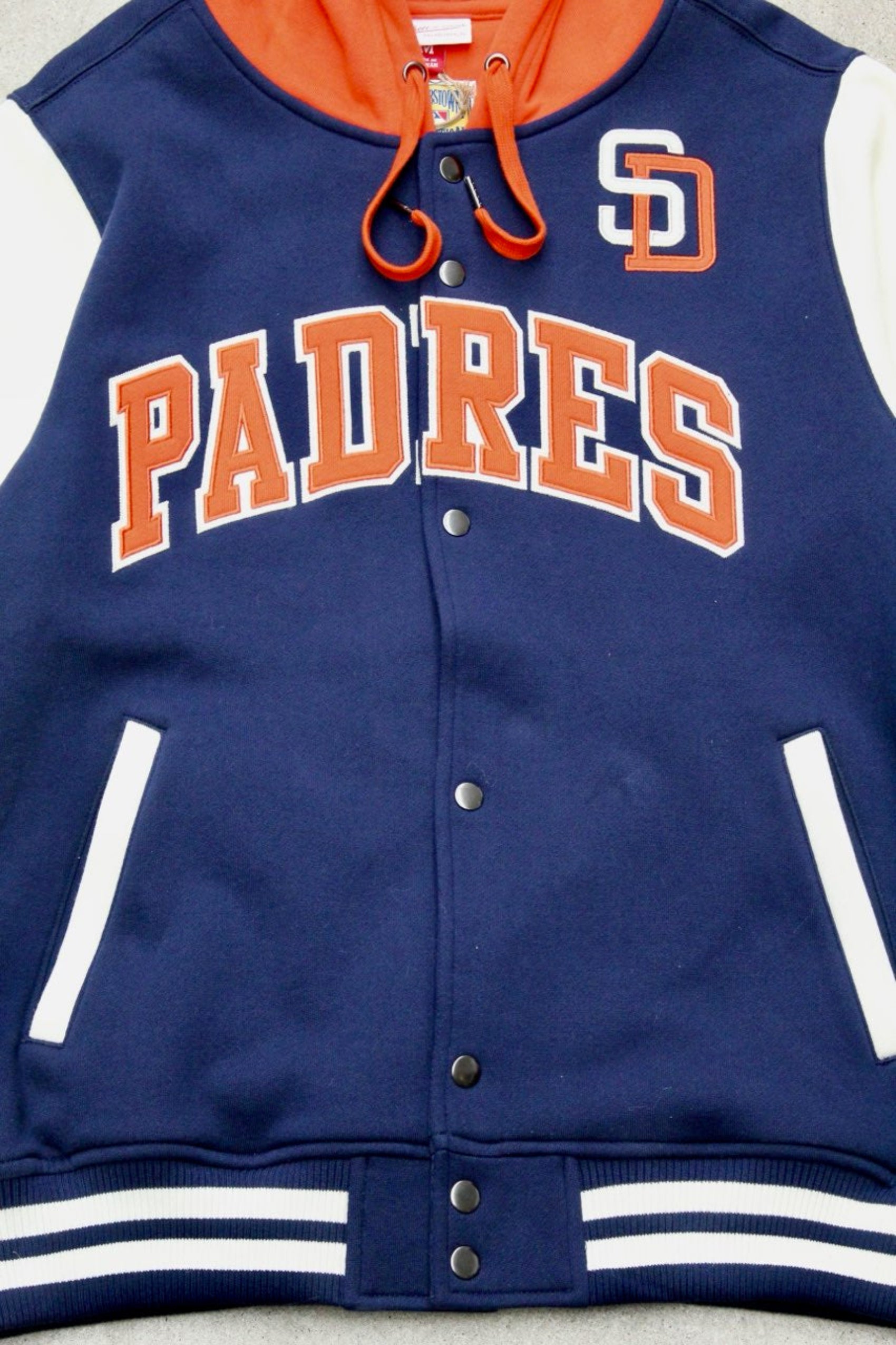 San Diego Padres Hooded Varsity Jacket – Navy, Cream &amp; Orange