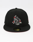 San Diego Padres Rose Logo Black Fitted Hat Black SD Side Patch