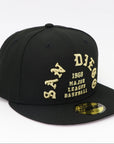 San Diego Padres 1969 Script Fitted Hat – New Era 59FIFTY Black & Gold