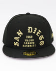San Diego Padres 1969 Script Fitted Hat – New Era 59FIFTY Black & Gold