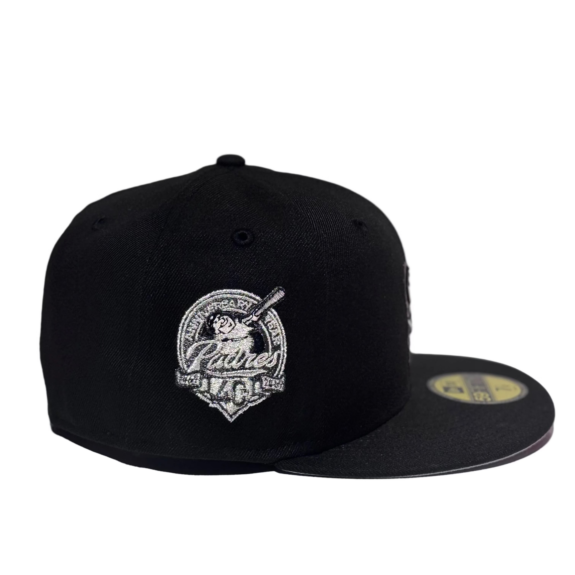 New Era 59Fifty San Diego Padres Swinging Friar Logo With 40th Anniversary Side Patch Black/Platinum