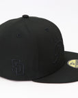 New Era San Diego Padres 59FIFTY fitted hat with a clean, all-black tonal design