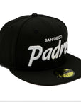 New Era 59Fifty San Diego Padres Vinage Script Black Fitted Hat