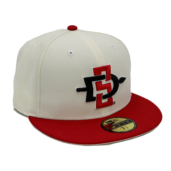 New Era Cream and Black AZTECS Fitted Cap with Red Embroidery Mexico Aztec New Era 59FIFTY 5950 Fitted Cap Hat Chrome  main image 3