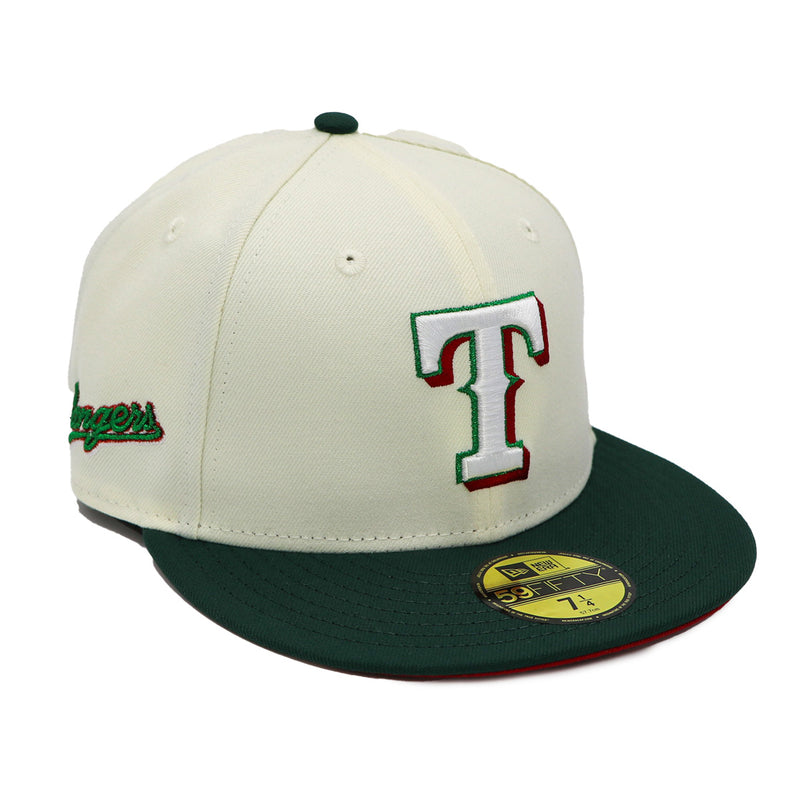 Newera 59FIFTY Texas Rangers Script Side Patch 2-Tone Chrome/Green Fitted Hat 71/4