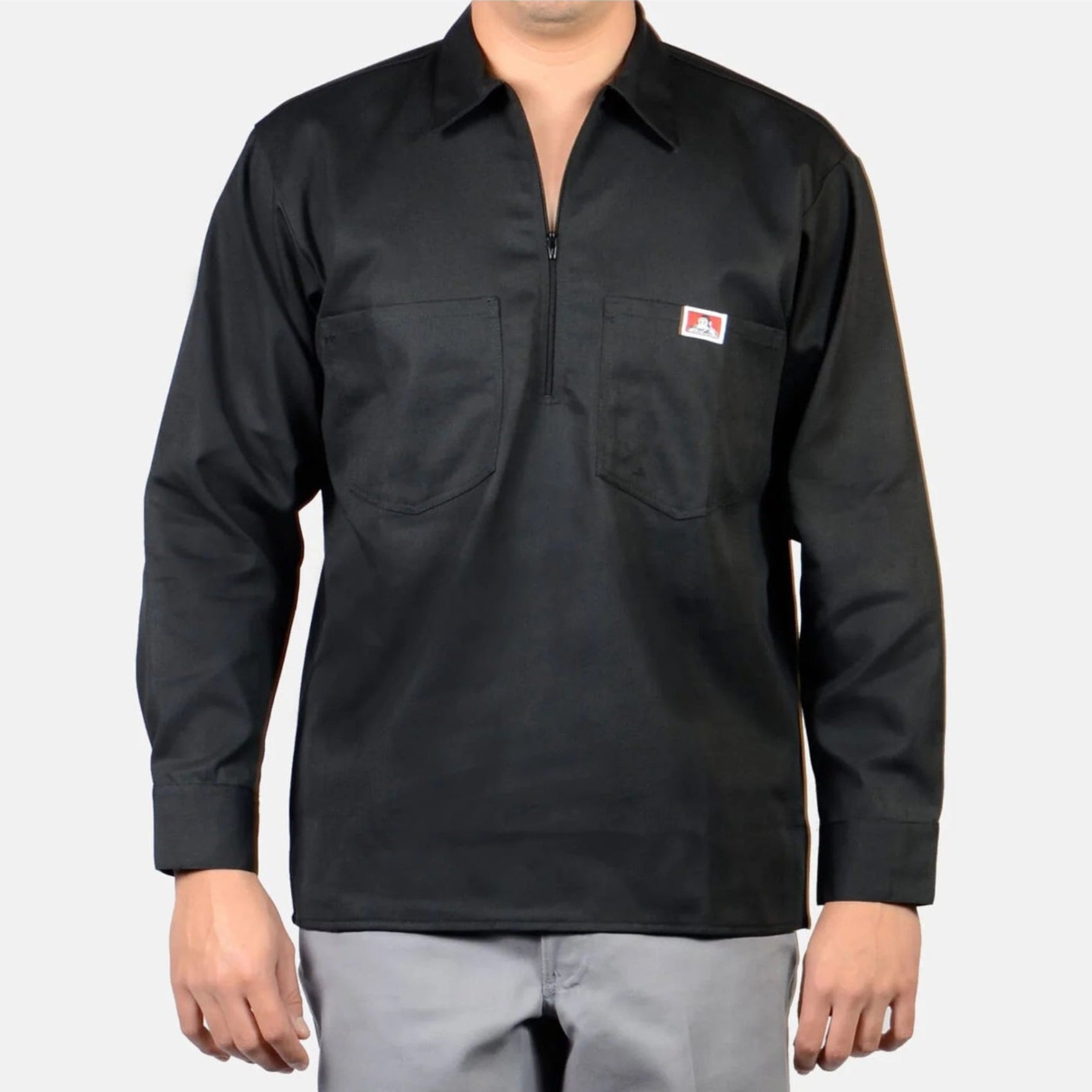 Long Sleeve Solid 1/2 Zip Shrt - BLACK
