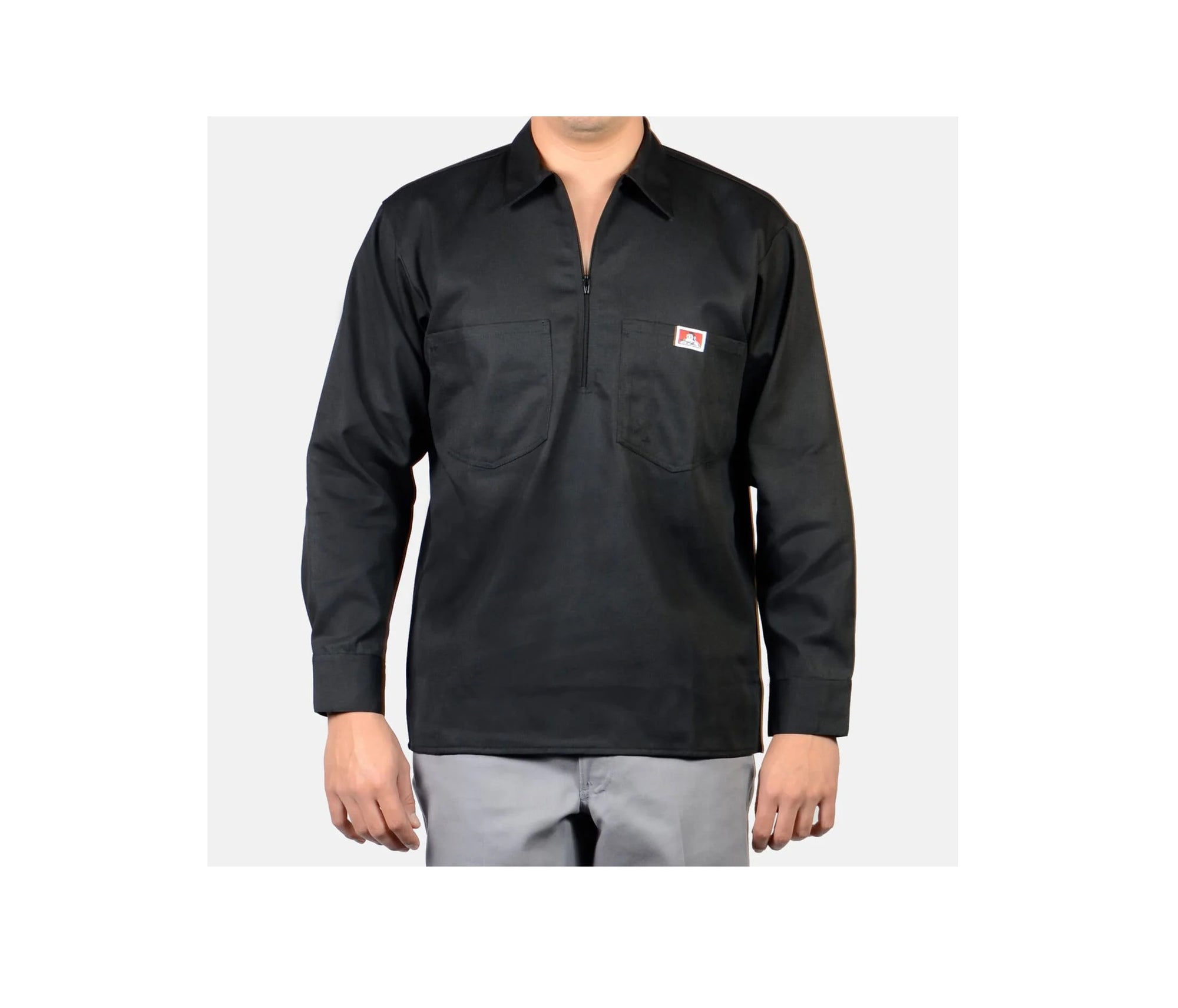 Long Sleeve Solid 1/2 Zip Shrt - BLACK