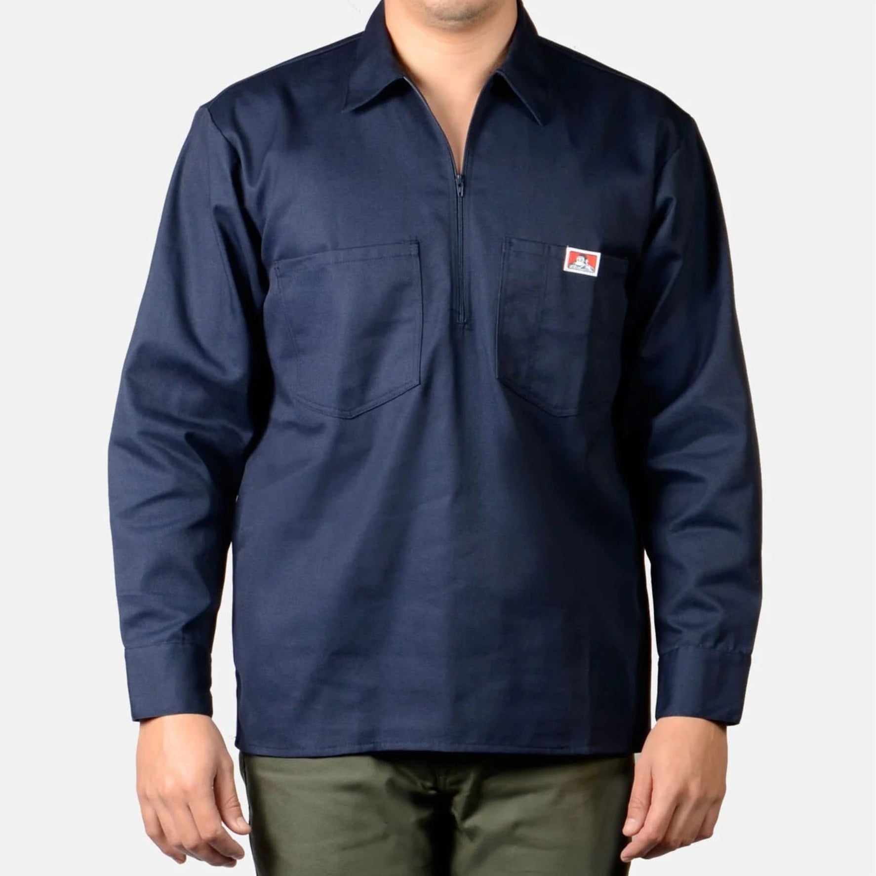 Long Sleeve Solid 1/2 Zip Shrt - NAVY