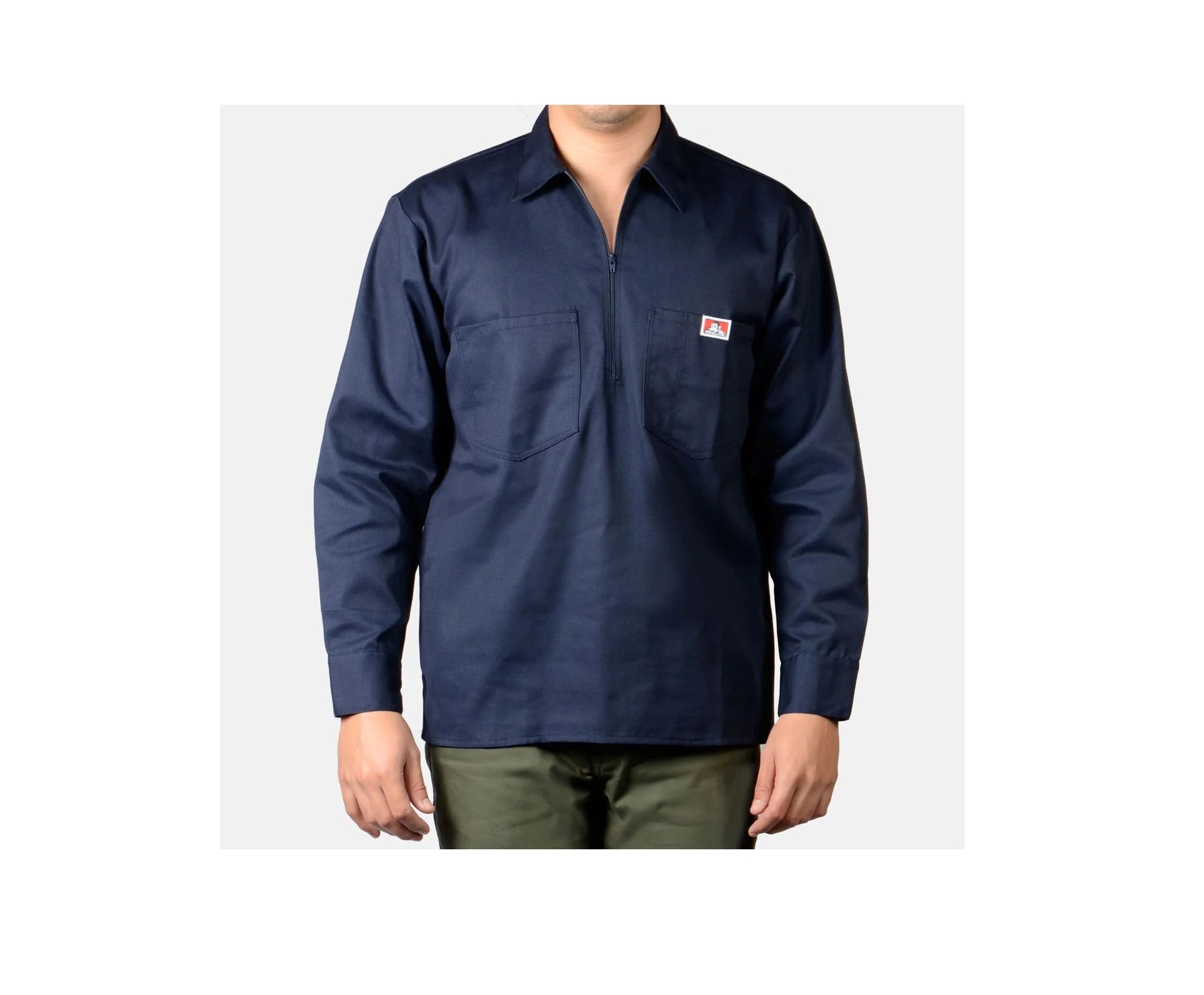 Long Sleeve Solid 1/2 Zip Shrt - NAVY