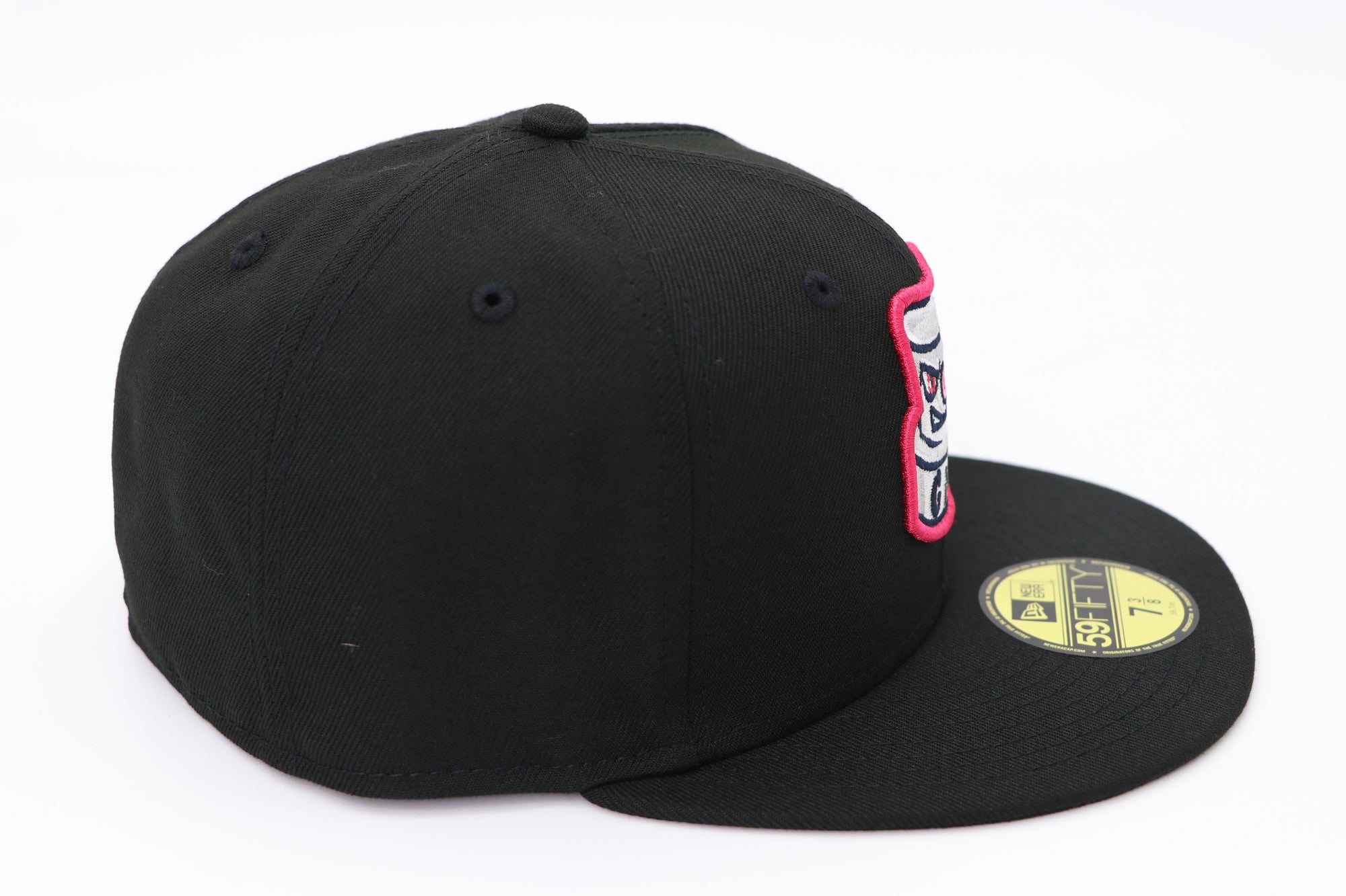 Black baseball cap with a brand logo on a white background