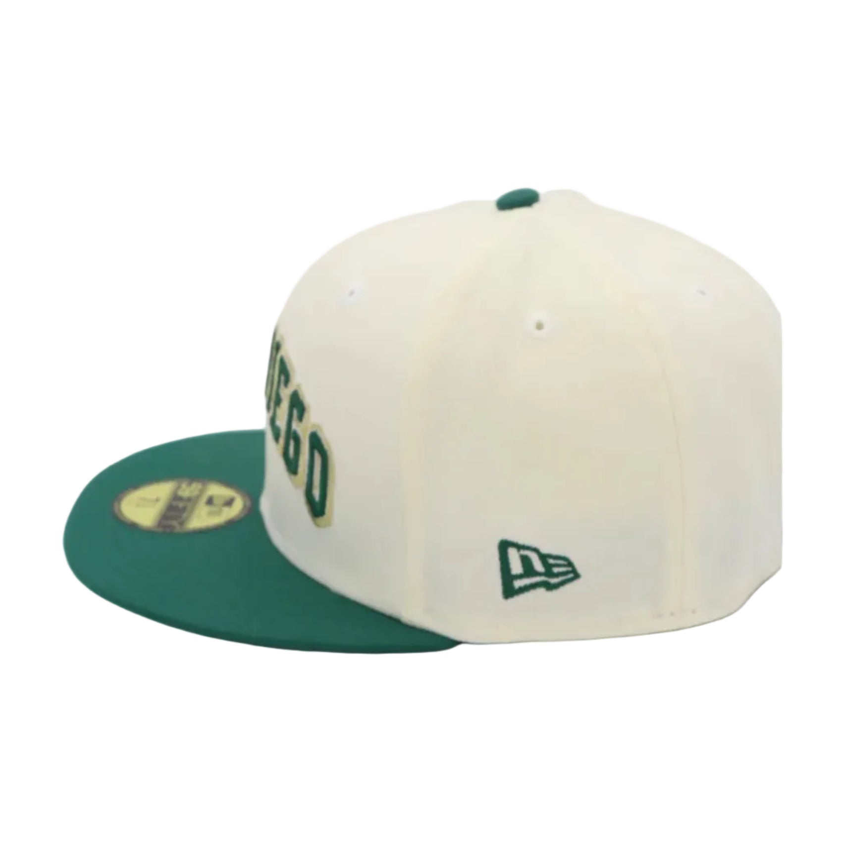 Baseball cap with green and beige colors on a white background